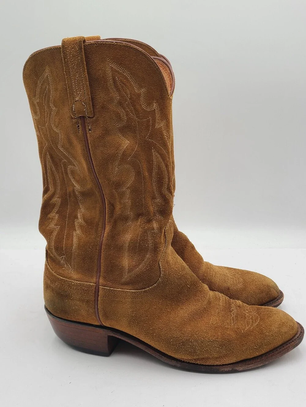 B38 Vtg Lucchese 1883 Tan Roughout Suede Men's 10.5 2E Cowboy Western Boots